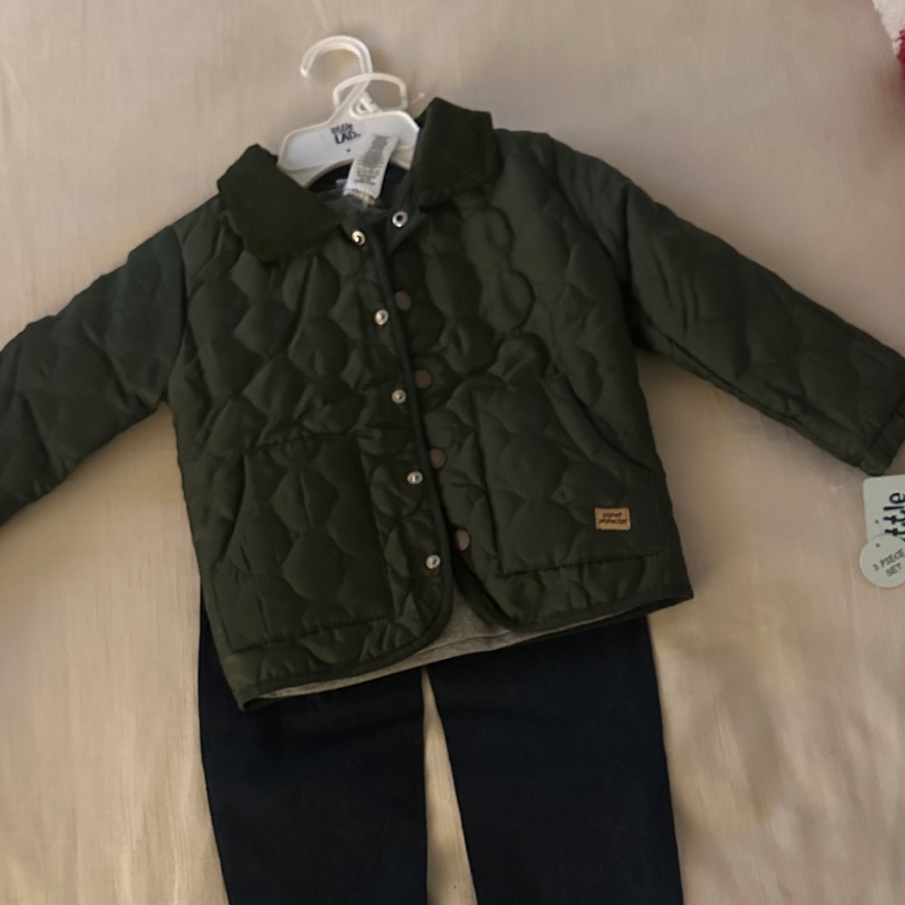 Kids Quilted Jacket and Pants Set - Green
